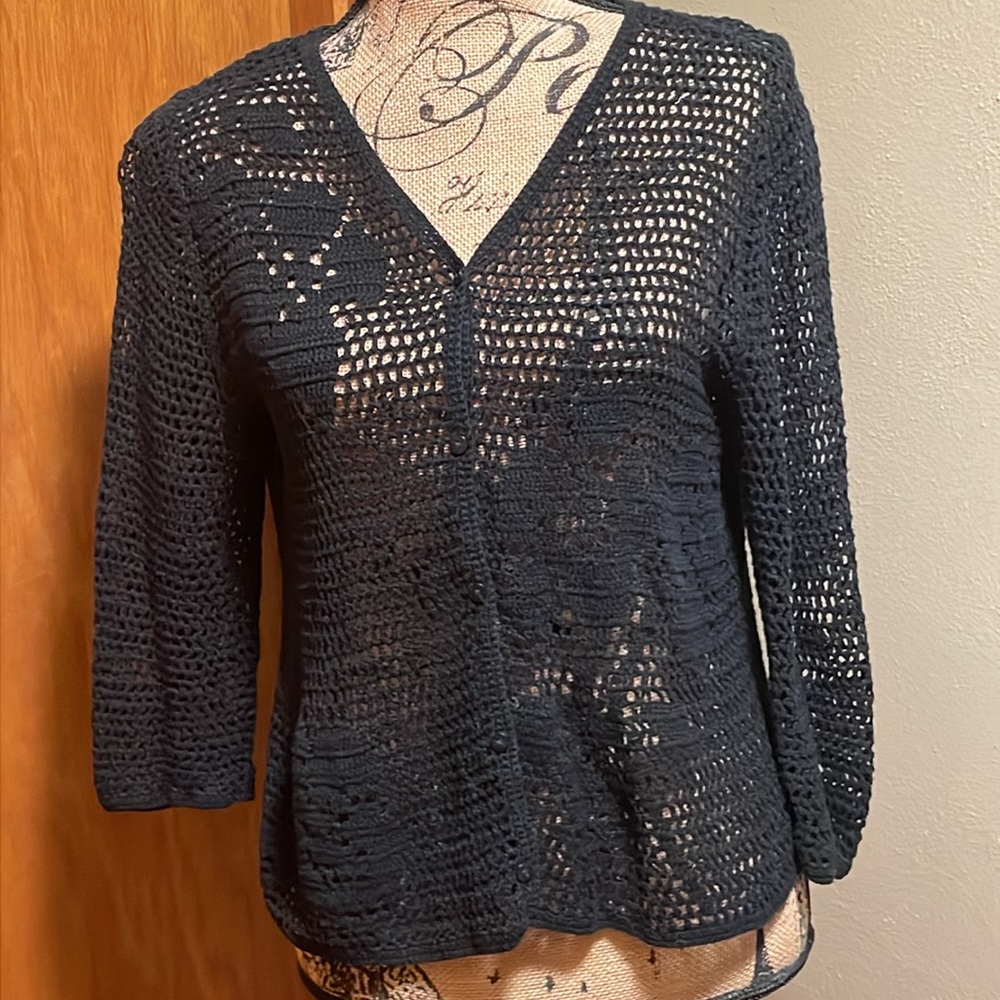 Norton McNaughton Black Crocheted Sweater Size Medium